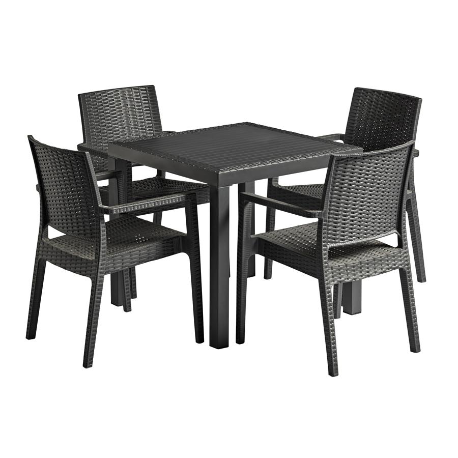 Cali Dark Grey Resin Four Seat Square 80cm Commercial Dining Armchair Set Suitable for indoor - Outdoor