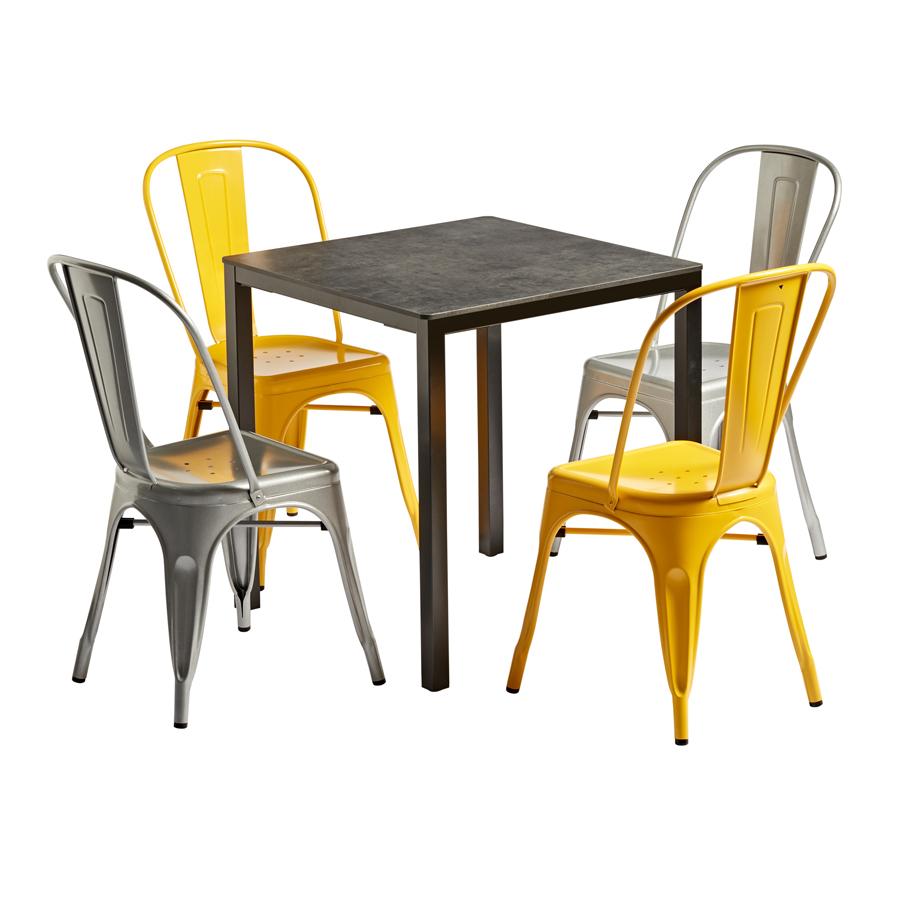 Bali Four Seat Square 80cm Commercial Dining Set with Extrema Metal table top indoor - Outdoor