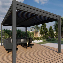 Load image into Gallery viewer, Aluminum Grey Pergola Gazebo with Louvered Roof 3m x 4m with 4 drop curtains and LED lights
