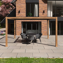 Load image into Gallery viewer, Aluminium Louvered Roof Garden Gazebo Pergola 4m x 4m Wood effect Frame
