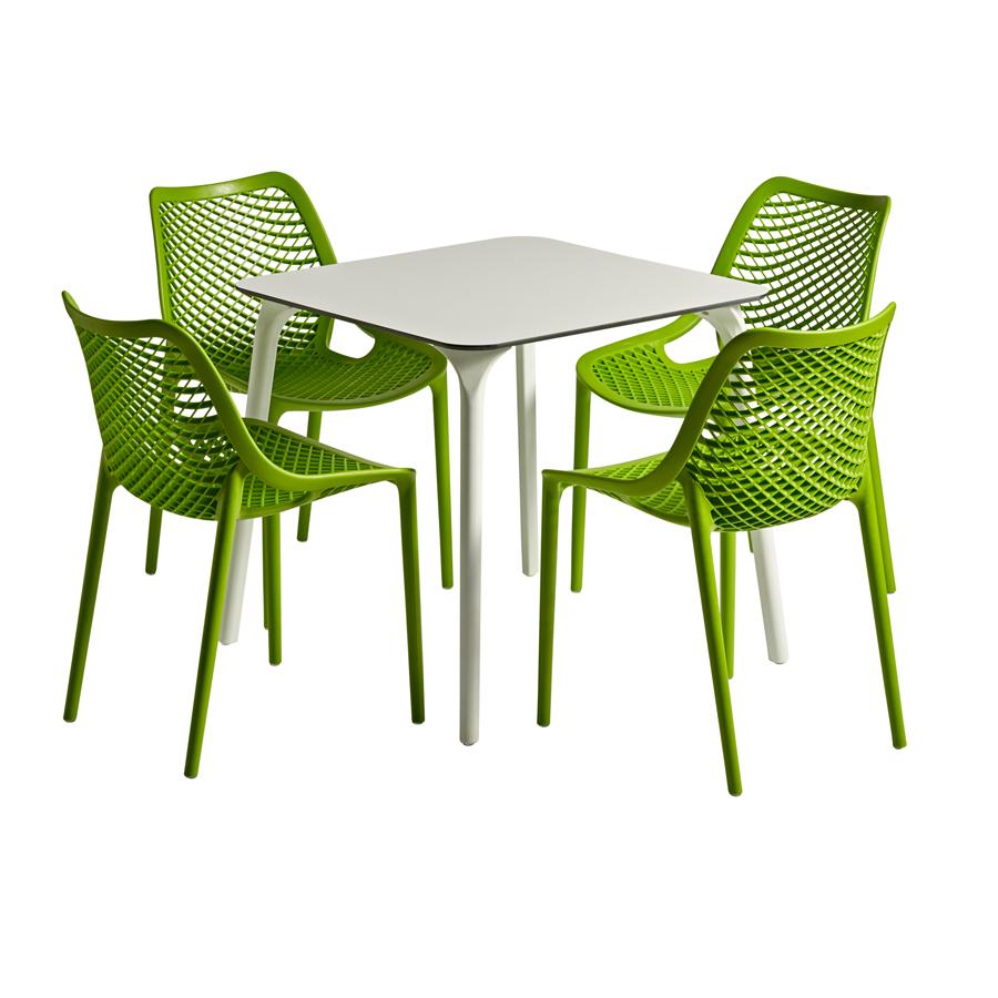 Roma Four Seat Square Commercial Dining Set with Tropical Green Chairs Suitable for indoor - Outdoor