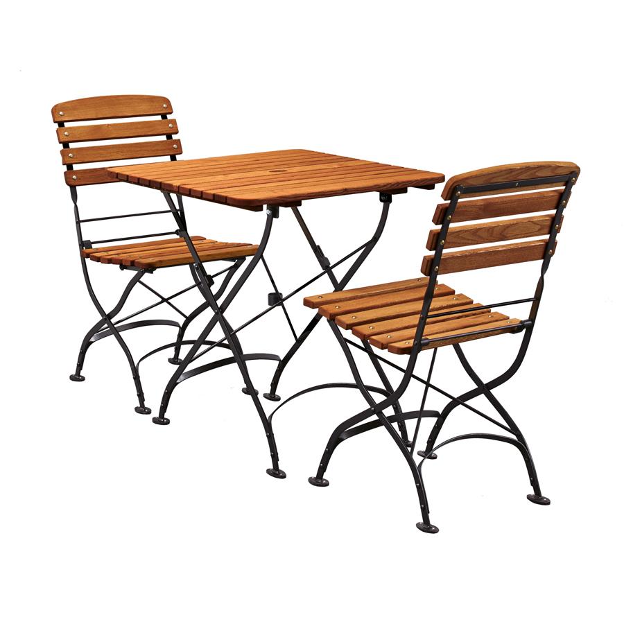Lyon Two Seat Fold Away Wooden commercial Bistro outdoor dining set