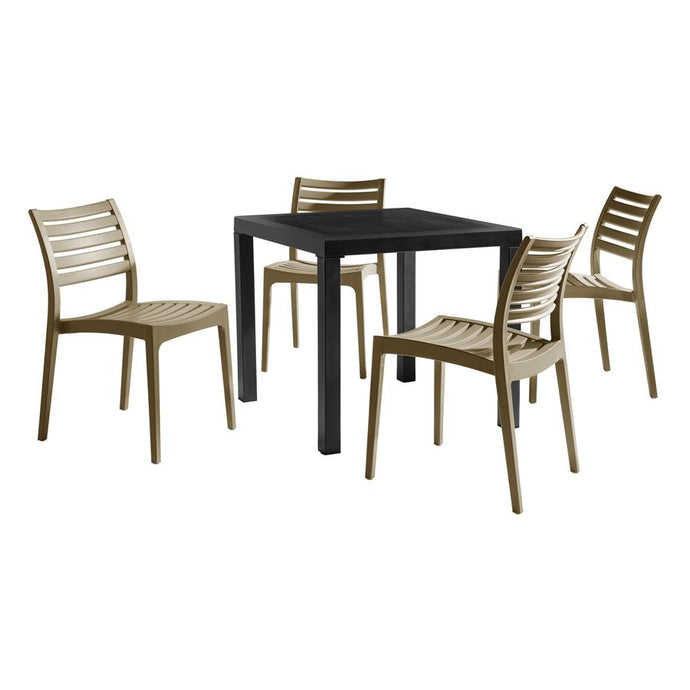 Vermont Taupe polypropylene Four Seat Square commercial Dining Set - Indoor or Outdoor