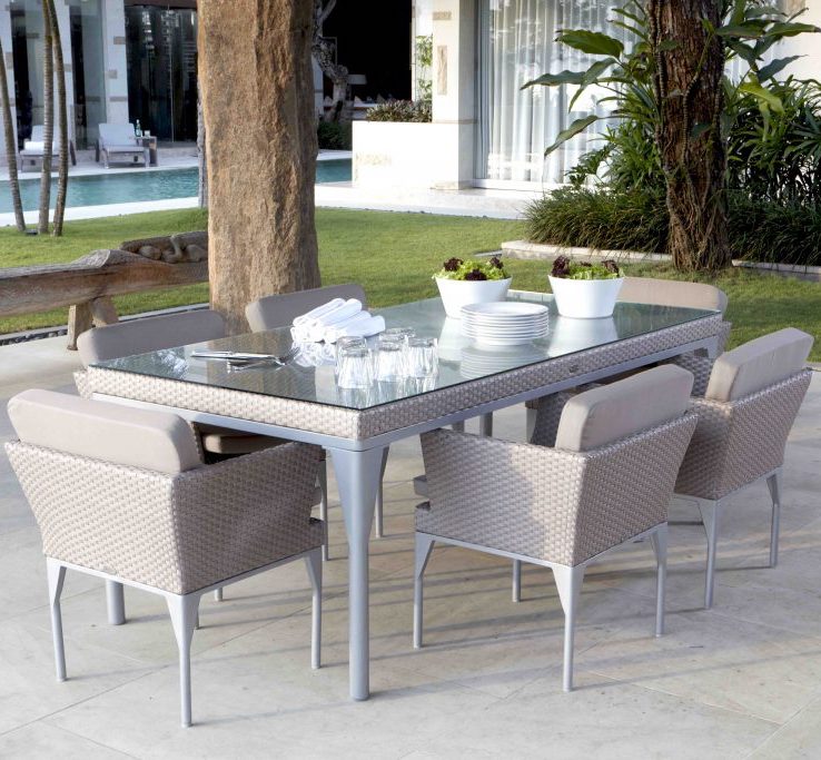 Skyline Design Brafta Silver Walnut Rattan Six Seat Rectangular Garden Dining Set