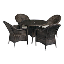 Load image into Gallery viewer, Barcelona Brown Rattan Four Seat Round 110cm Commercial Outdoor Dining Set
