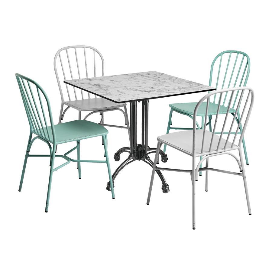 Cuba Four Seat Square Contract Dining Set With Extrema Carrara Top- Indoor or Outdoor