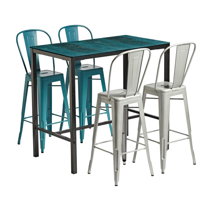 Rio Four Seat High Poser Commercial Dining Set with Extrema Teal table top indoor - Outdoor