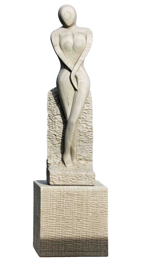 Serene Lady Stone Sculpture With Plinth