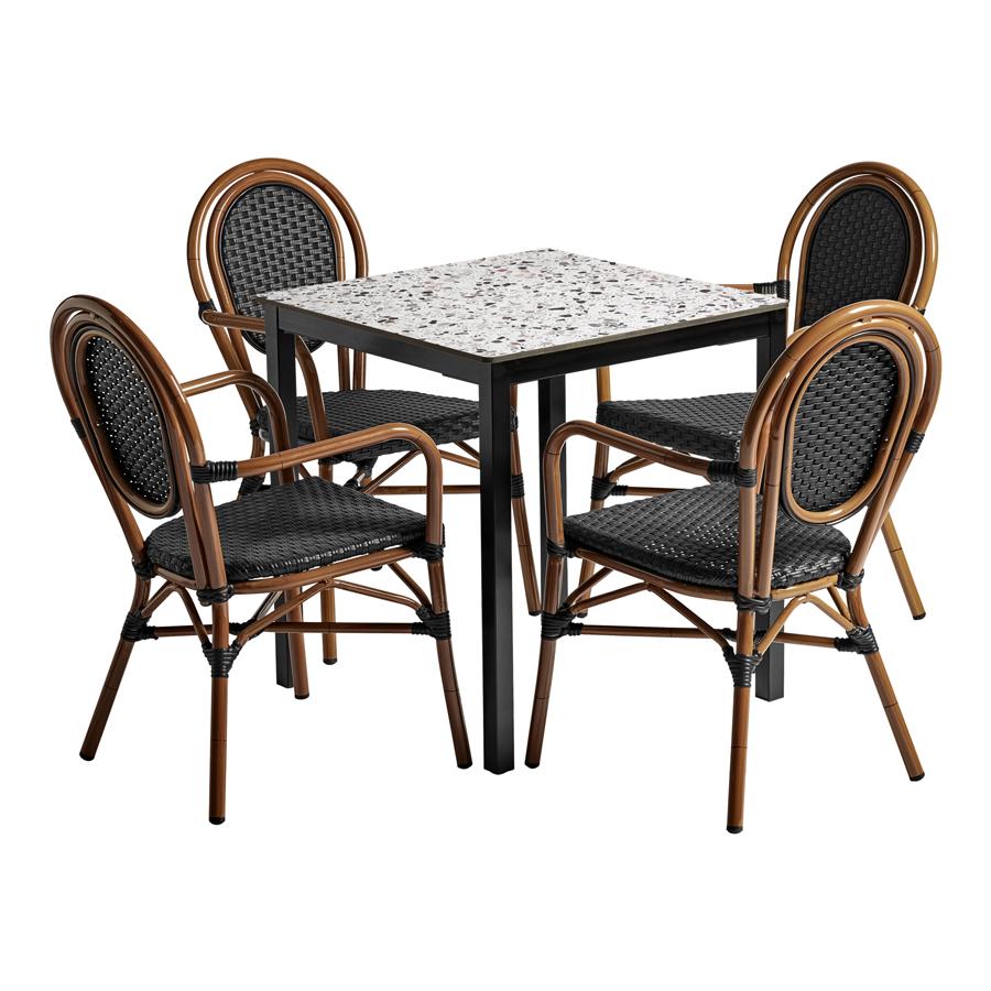 Florence Four Seat Square Contract Dining Set With Extrema Mixed Terrazzo CT Top- Indoor or Outdoor 