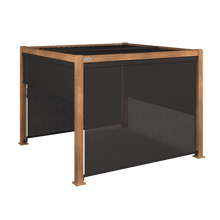 Load image into Gallery viewer, Aluminum Wood effect Pergola Gazebo with Louvered Roof 3m x 3m with 4 drop curtains and LED lights
