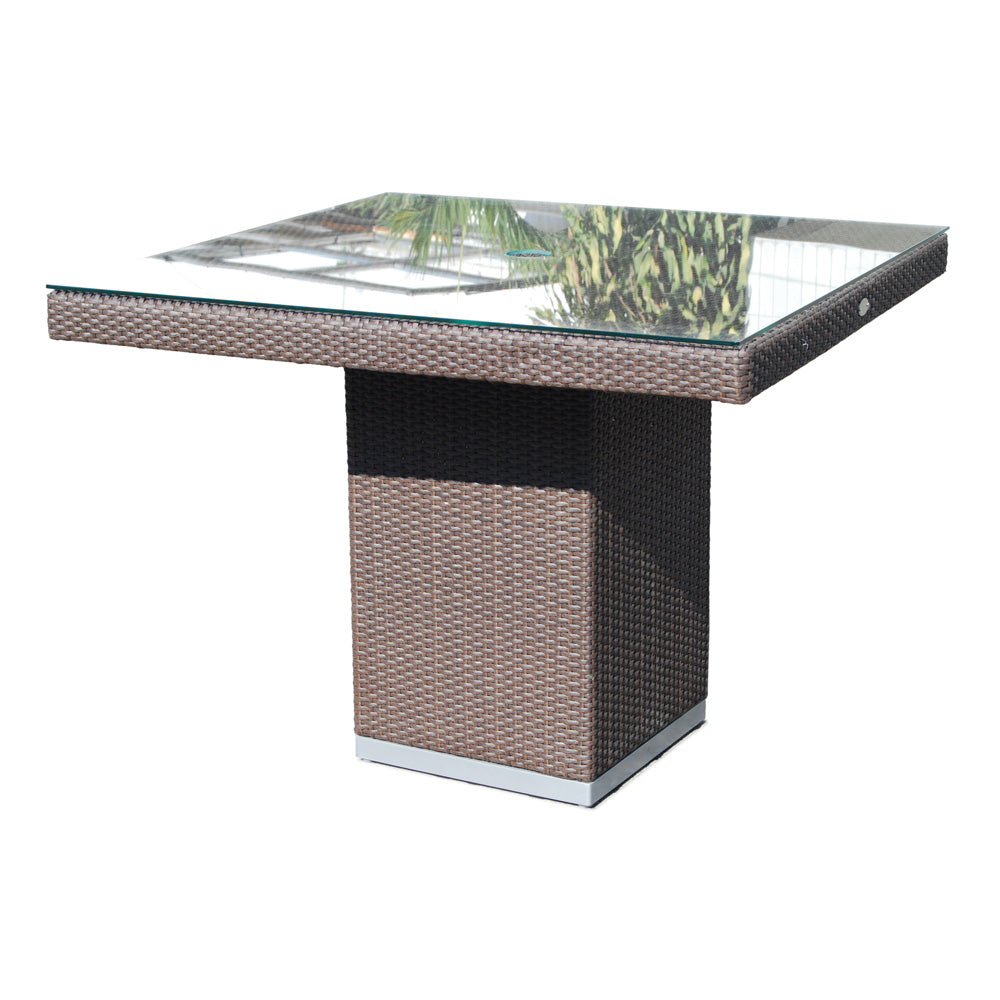 Skyline Design Pacific Rattan Square 80cm x 80cm  Rattan Garden Dining Table with Glass Top